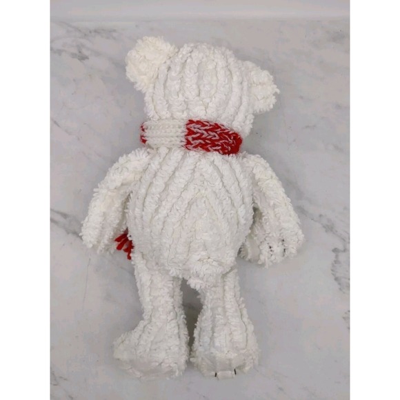 White Chenille Bear Plush Stuffed Animal Christmas Holiday Scarf Fine Toy Co 10" - Picture 7 of 10